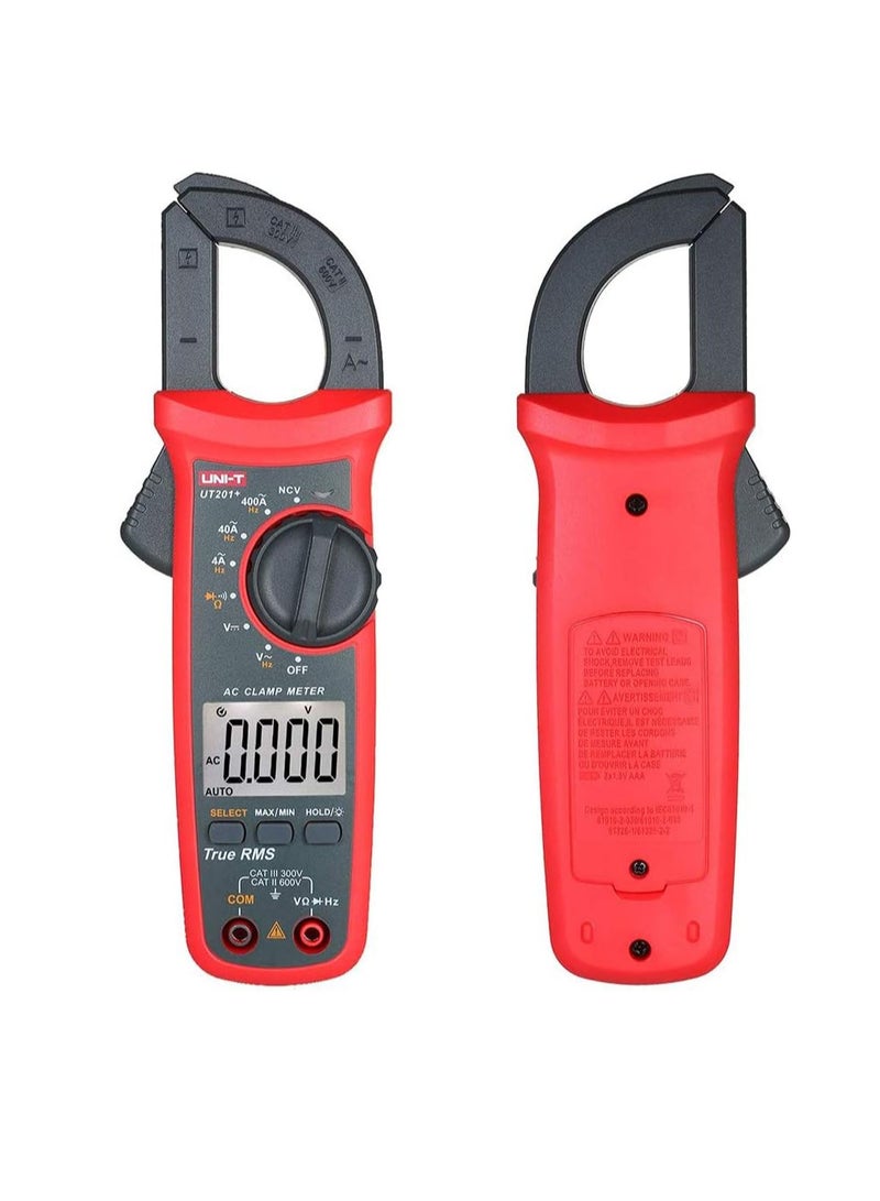 UNI-T UT201 Plus Digital Clamp Meter, AC/DC Current Meter, Voltage and Resistance Measurement, True RMS for Accurate Electrical Readings