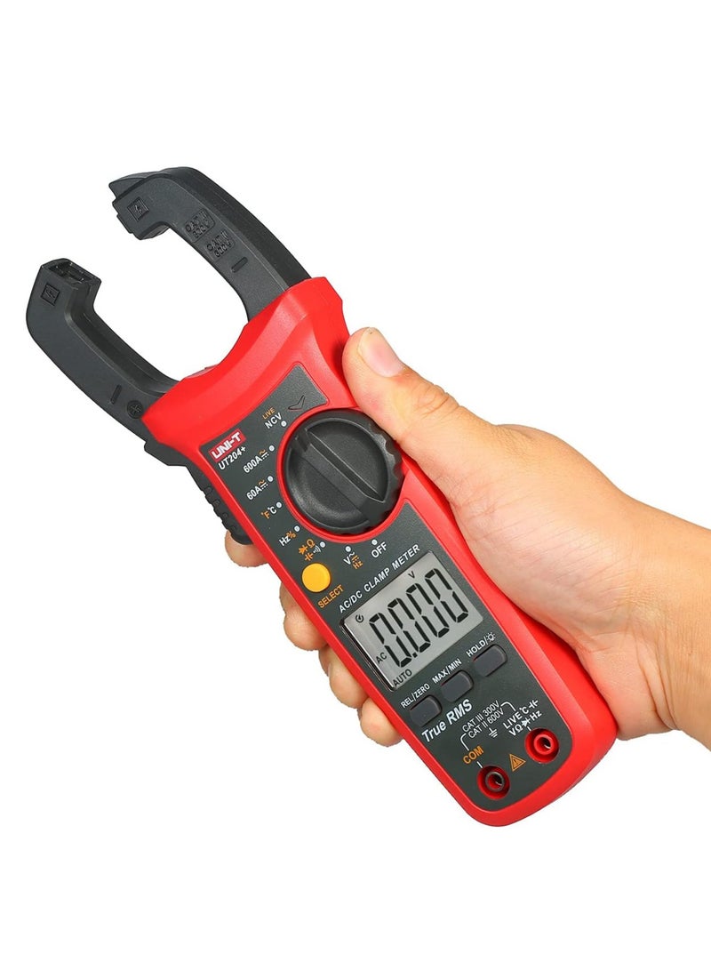 UNI-T UT204 Plus Handheld Digital Clamp Meter, True RMS Multimeter for AC/DC Voltage, Current, Resistance, and Continuity Testing