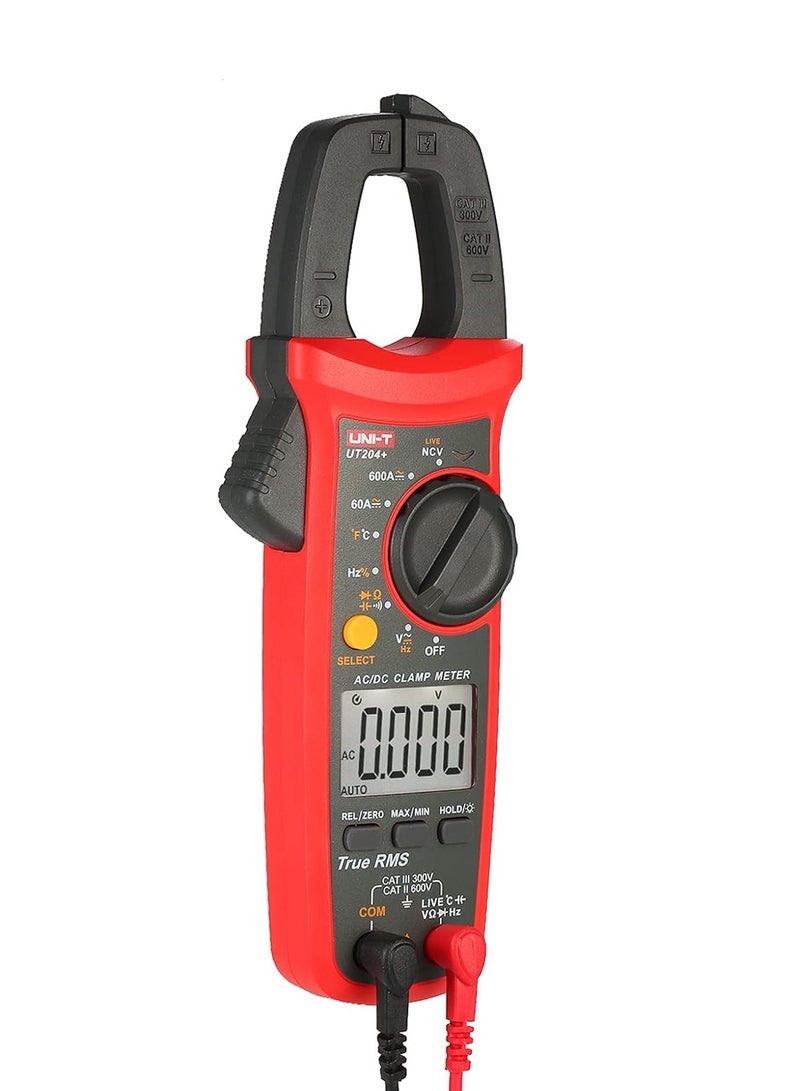 UNI-T UT204 Plus Handheld Digital Clamp Meter, True RMS Multimeter for AC/DC Voltage, Current, Resistance, and Continuity Testing