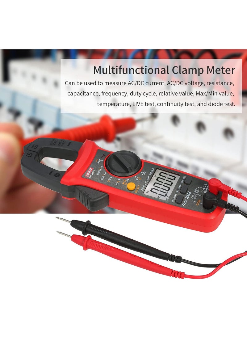 UNI-T UT204 Plus Handheld Digital Clamp Meter, True RMS Multimeter for AC/DC Voltage, Current, Resistance, and Continuity Testing