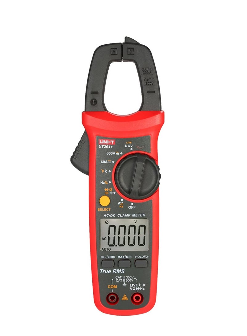 UNI-T UT204 Plus Handheld Digital Clamp Meter, True RMS Multimeter for AC/DC Voltage, Current, Resistance, and Continuity Testing