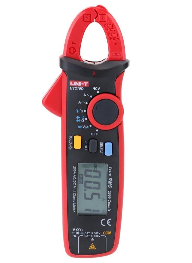 UNI-T UT210D Handheld Digital Mini Clamp Meter, True RMS Multimeter for AC/DC Current, Voltage, Resistance, and Capacitance