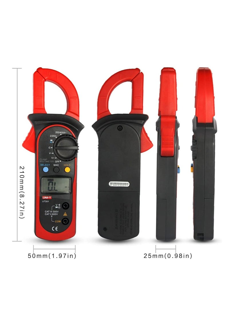 UNI-T UT201 Multimeter With Current Clamp, Digital AC/DC Clamp Meter for Electrical Measurements, Ideal for Current, Voltage, and Resistance Testing