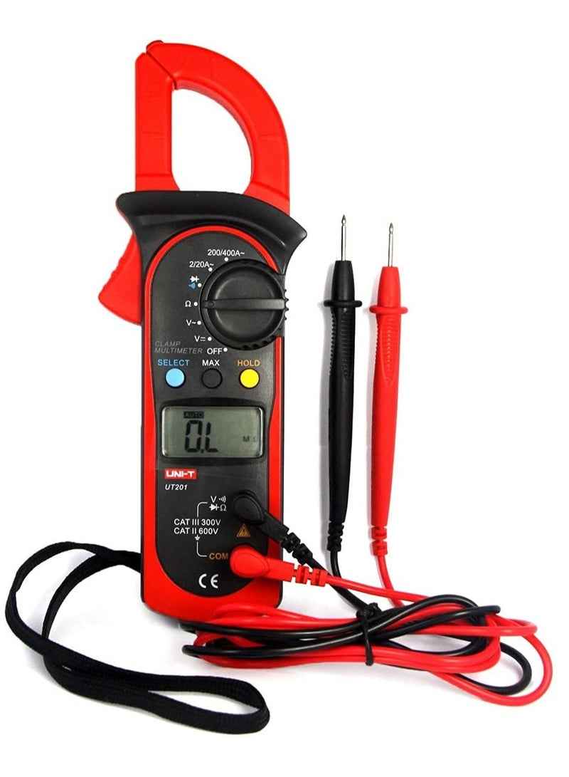 UNI-T UT201 Multimeter With Current Clamp, Digital AC/DC Clamp Meter for Electrical Measurements, Ideal for Current, Voltage, and Resistance Testing