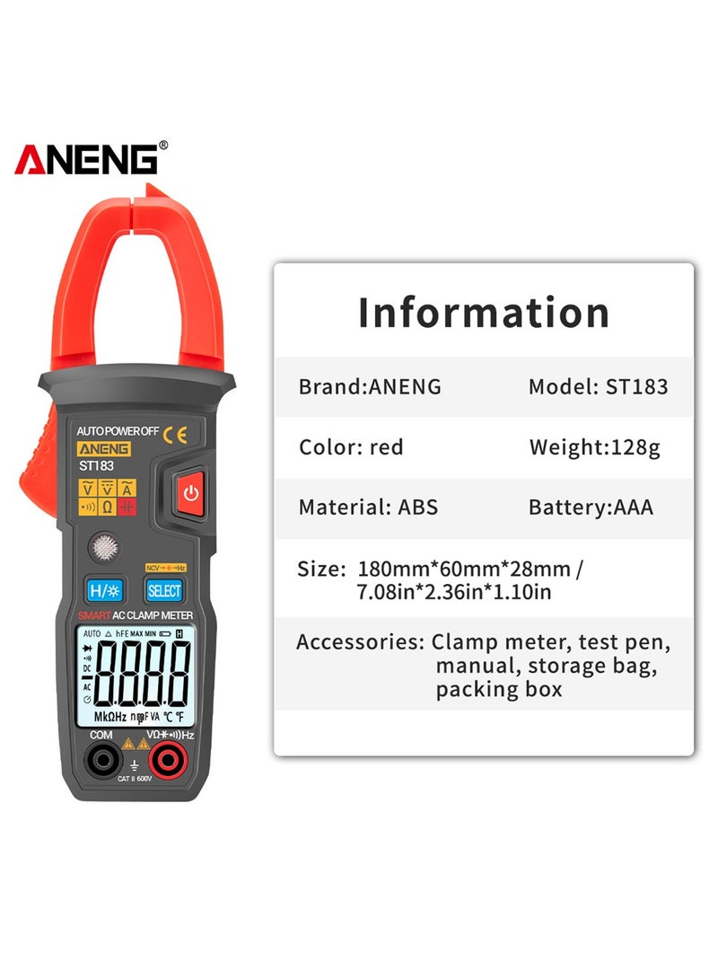 ST183 Digital Clamp Meter AC Current 6000 Counts True RMS Multimeter DC/AC Voltage Tester Hz Capacitance NCV Ohm Tests