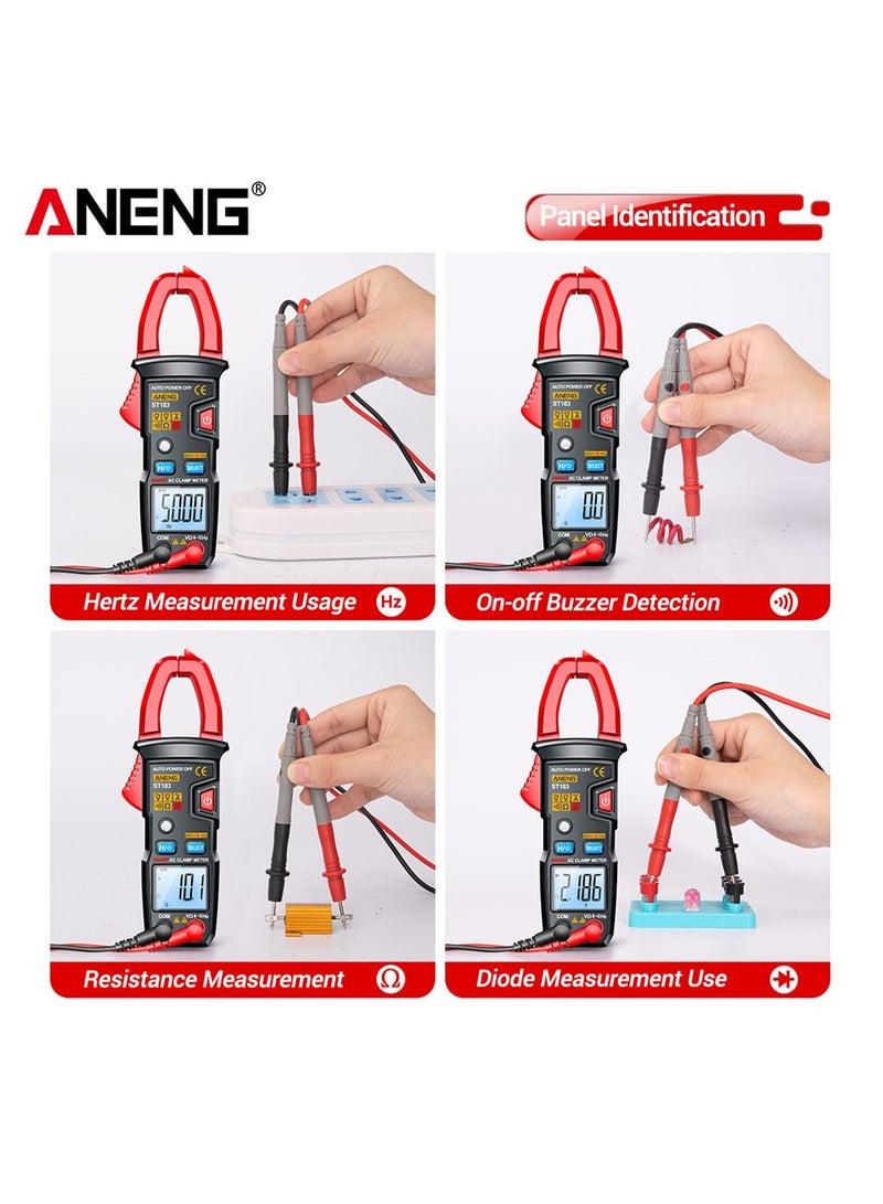 ST183 Digital Clamp Meter AC Current 6000 Counts True RMS Multimeter DC/AC Voltage Tester Hz Capacitance NCV Ohm Tests