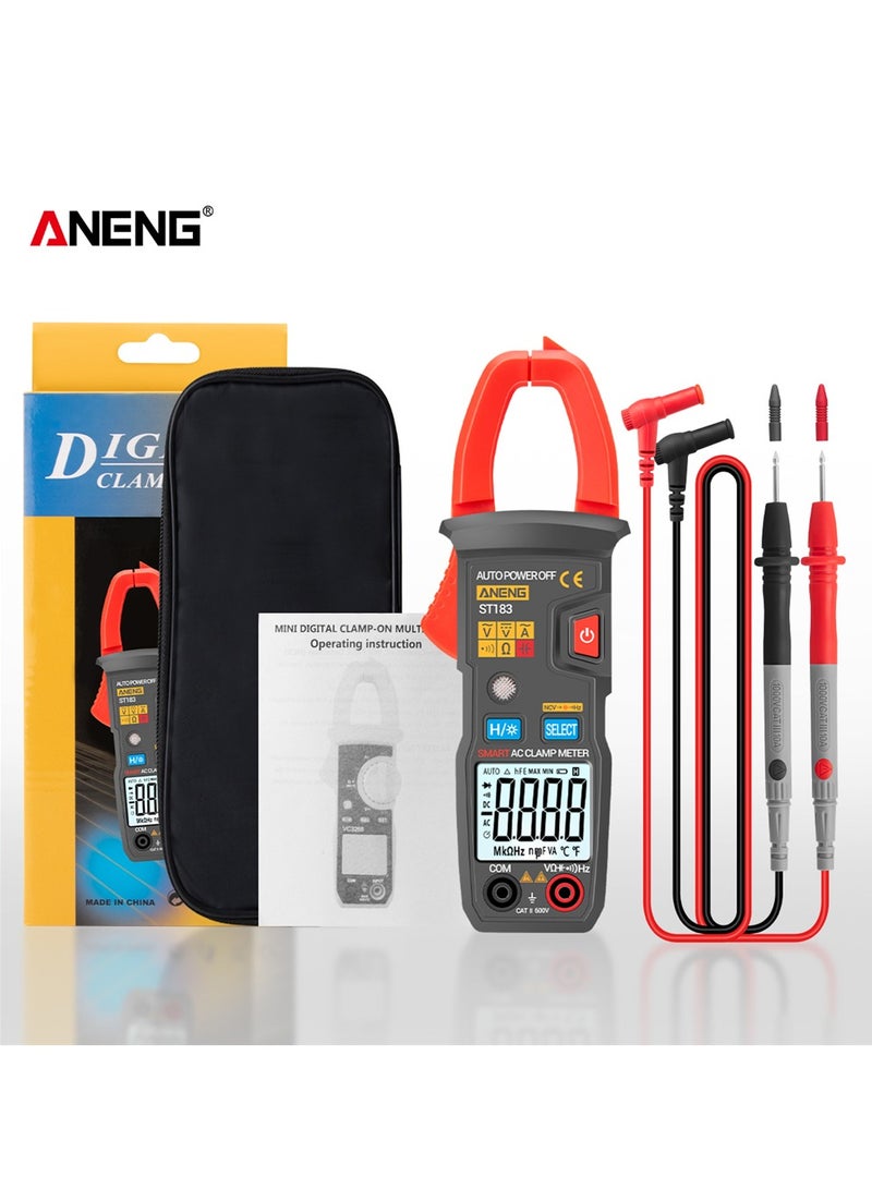 ST183 Digital Clamp Meter AC Current 6000 Counts True RMS Multimeter DC/AC Voltage Tester Hz Capacitance NCV Ohm Tests