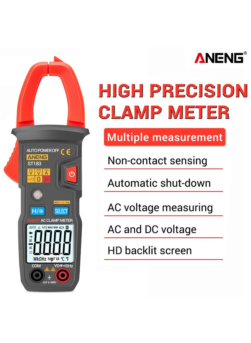 ST183 Digital Clamp Meter AC Current 6000 Counts True RMS Multimeter DC/AC Voltage Tester Hz Capacitance NCV Ohm Tests