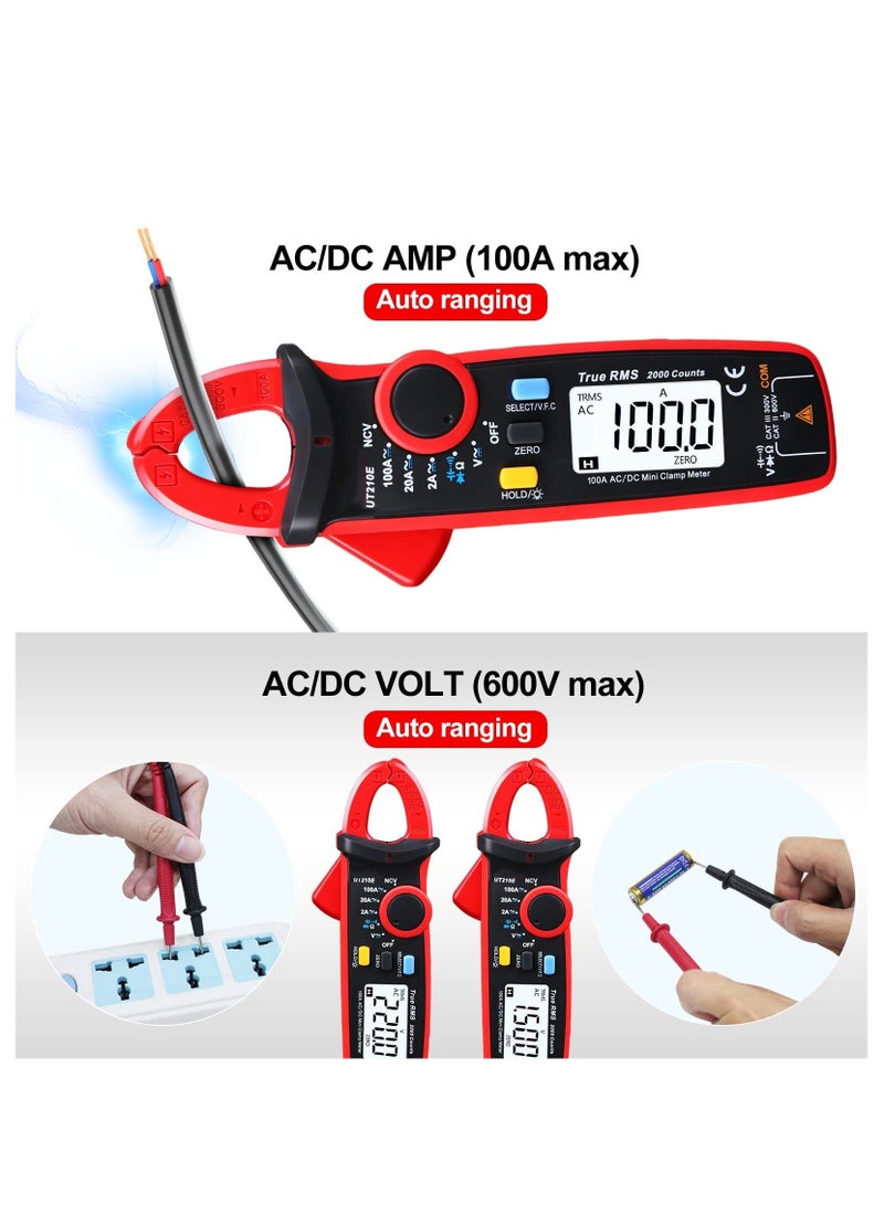 UT210e Digital Clamp Meter AC DC Amp Meter Clamp Multimeter True RMS 2000 Counts Voltmeter Continuity Tester Capacitor HVAC Tool Multi Tester