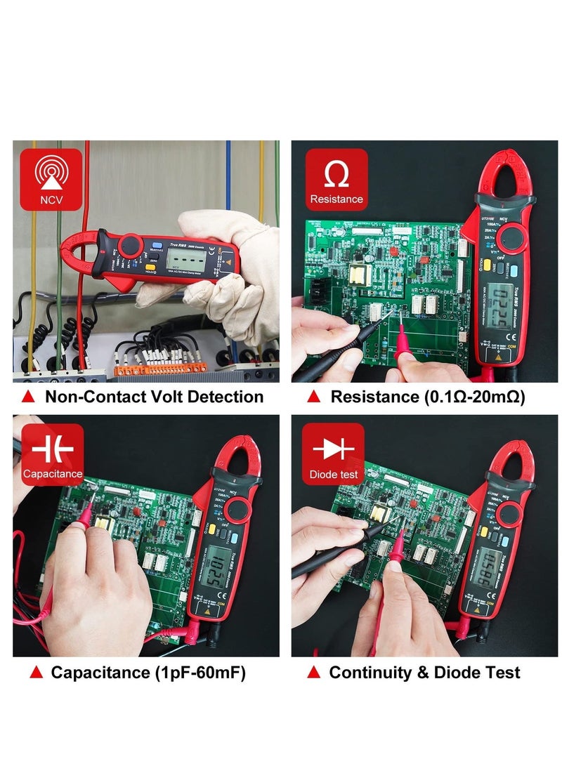 UT210e Digital Clamp Meter AC DC Amp Meter Clamp Multimeter True RMS 2000 Counts Voltmeter Continuity Tester Capacitor HVAC Tool Multi Tester