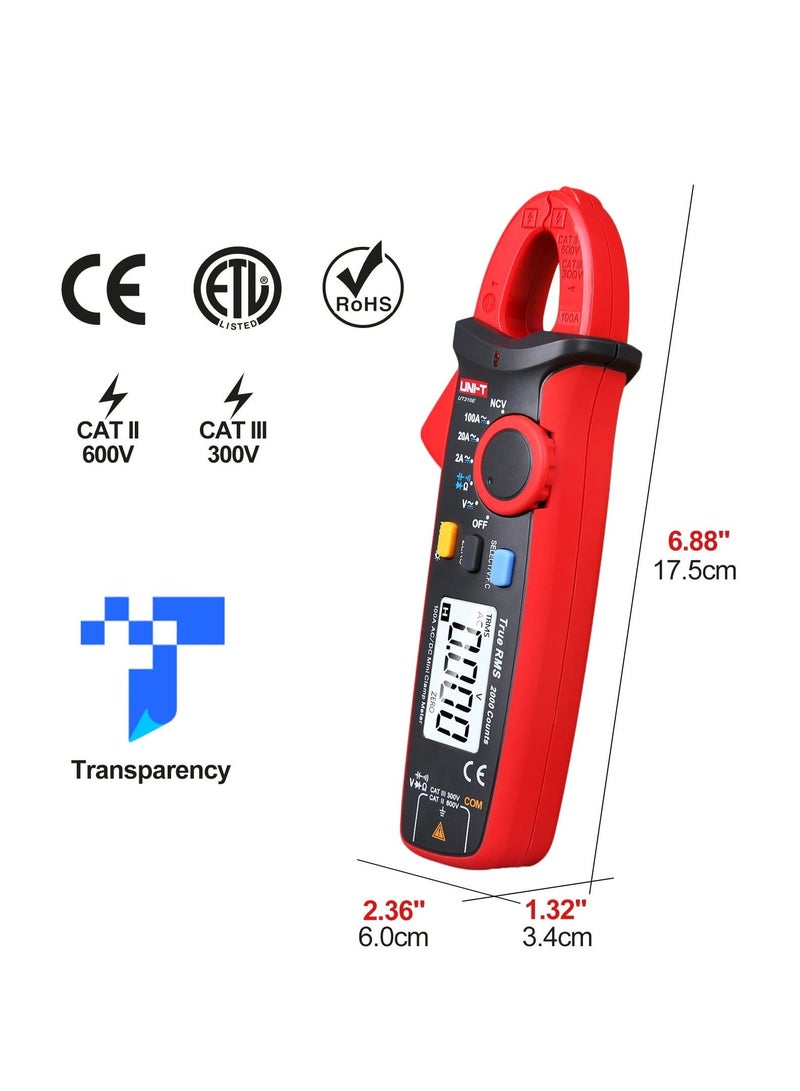 UT210e Digital Clamp Meter AC DC Amp Meter Clamp Multimeter True RMS 2000 Counts Voltmeter Continuity Tester Capacitor HVAC Tool Multi Tester