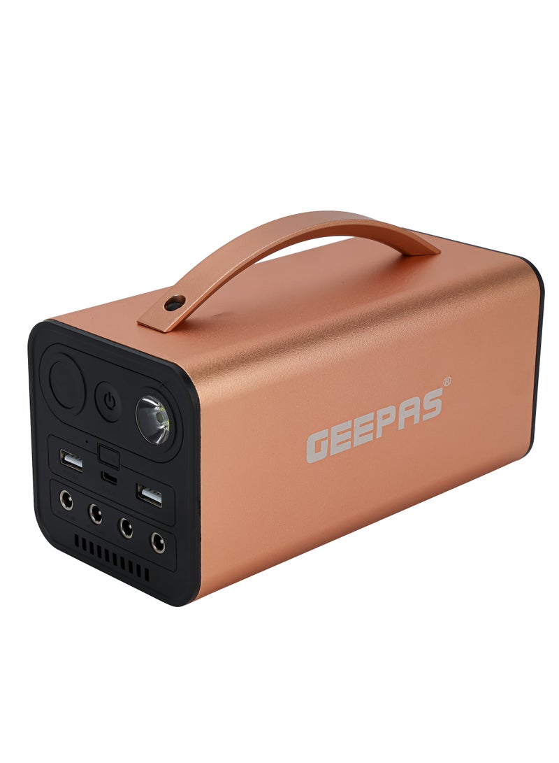 Geepas Rechargeable Power Station With 7500 mAh  Rechargeable Lithium Battery, 2X5V 2A USB,  1 X Type C1 Mobile Charging Port, 15V 10W Solar Panel, Spotlight LED, Aluminum Alloy Body, Digital Display