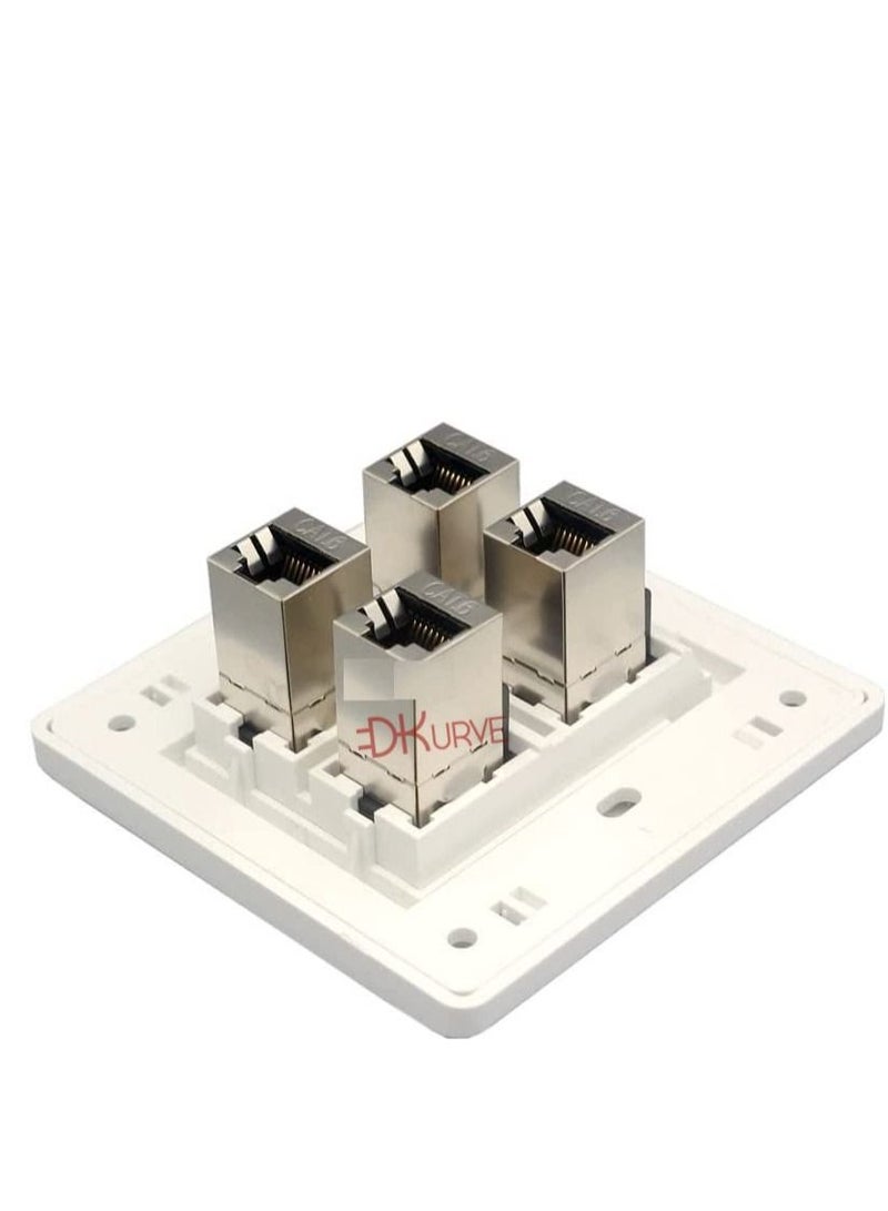 DKURVE CAT6 RJ45 Wall Outlet With 4 Ports Shielded Network Socket Insert Keystone Jack Faceplate