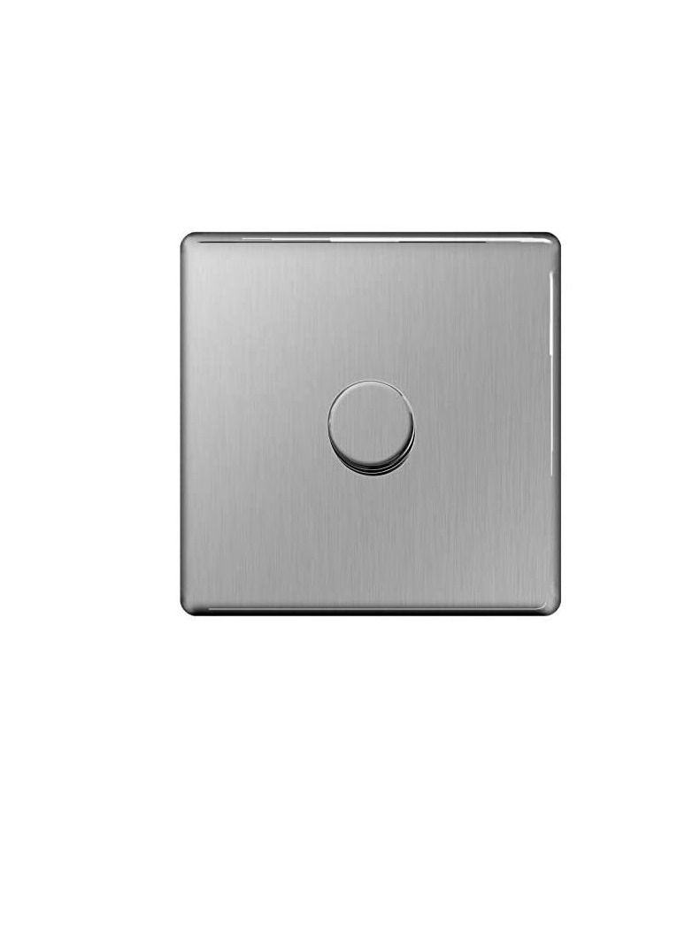 BG Electrical Stainless Steel Flatplate Screwless Dimmer Switch Push ON/OFF 1 Gang 2 Way 1000W - FBS85P