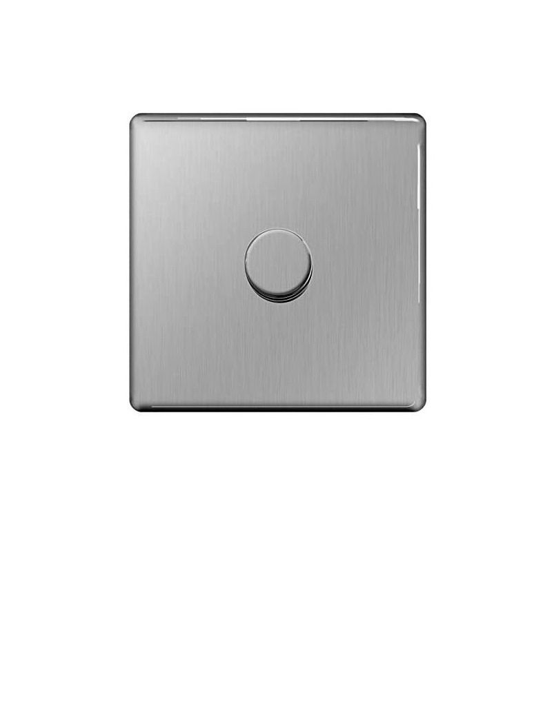 BG Electrical Stainless Steel Flatplate Screwless Dimmer Switch Push ON/OFF 1 Gang 2 Way 1000W - FBS85P