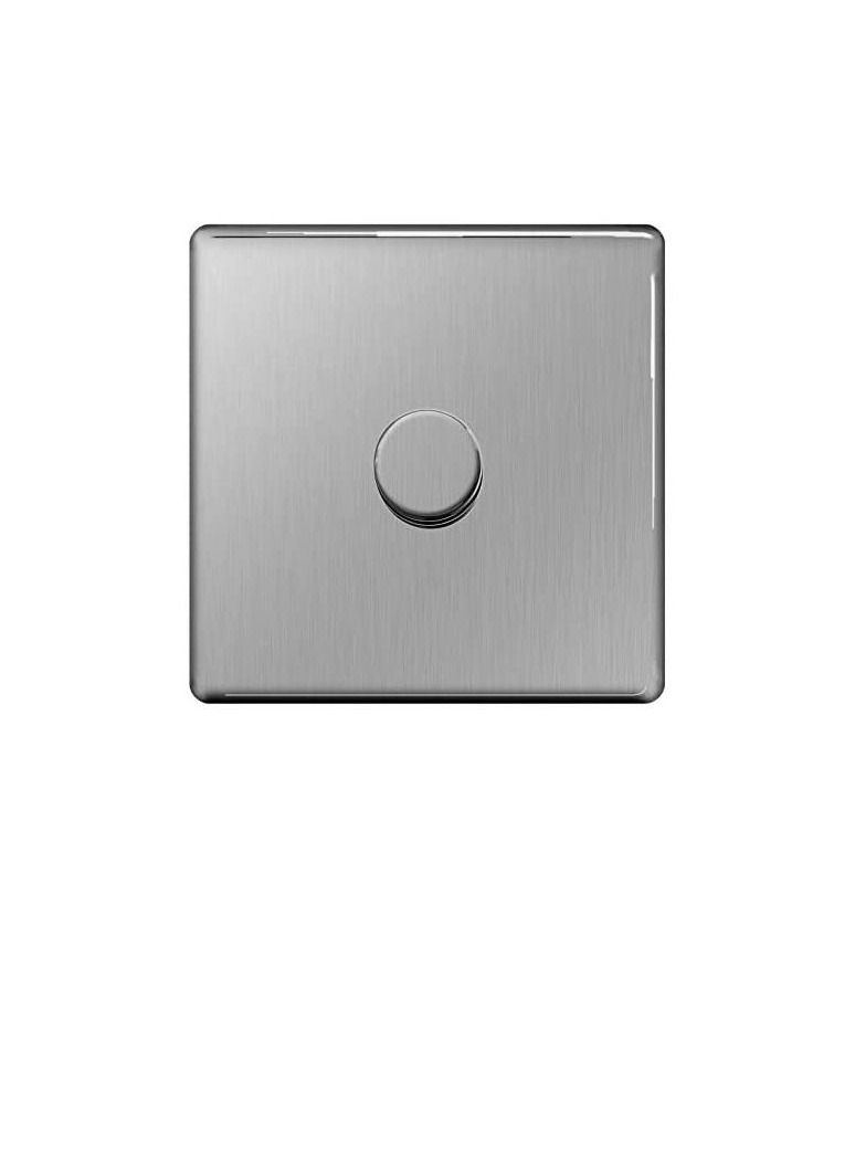 BG Electrical Stainless Steel Flatplate Screwless Dimmer Switch Push ON/OFF 1 Gang 2 Way 1000W - FBS85P