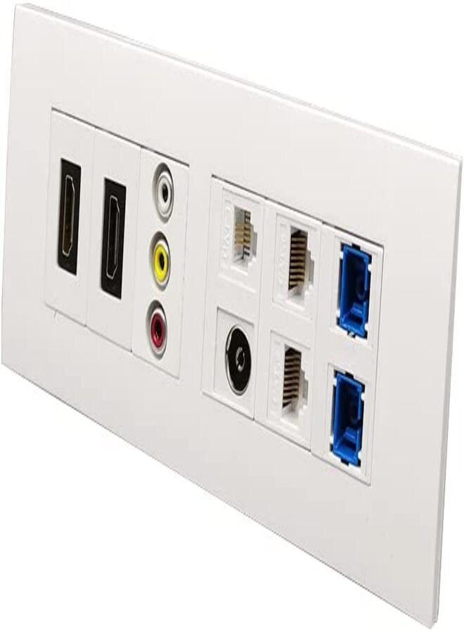 DKURVE® Wall Panel Plate 2xHDMI compatible RCA Audio Video Plug RJ11 Phone Analog ATV Dual