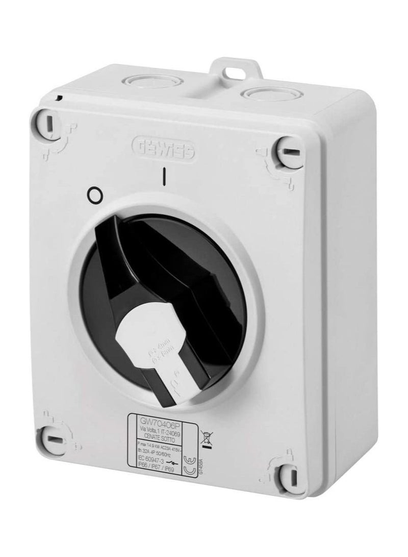 RACO Gewiss GW70415P Isolator - HP - Command - Isolating Metal Box - 40A 4P - Lockable Black Knob - IP66/67/69