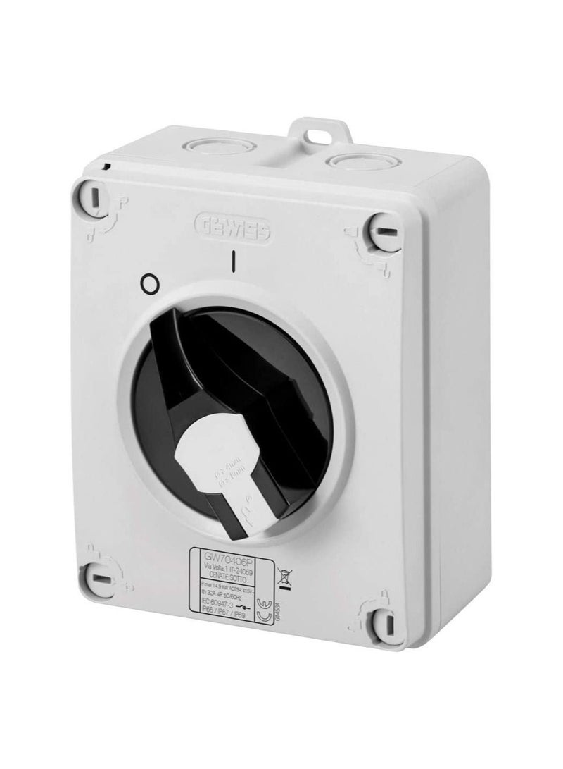 RACO GEWISS GW70414NP ISOLATOR - HP - COMMAND - ISOLATING MATERIAL BOX - 40A 3P+N - LOCKABLE BLACK KNOB - IP66/67/69