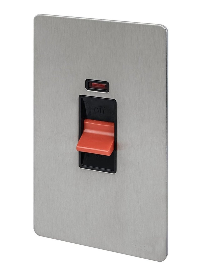 RACO Schneider Electric Ultimate Screwless Flat Plate Double Control Switch With Neon Indicator, Double Pole, 50AX, GU4421BSS, Stainless Steel With Black Insert