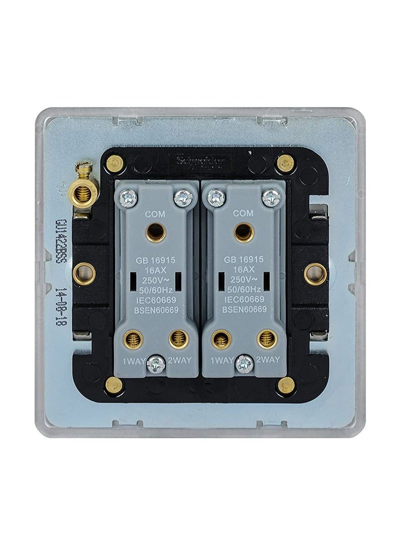 RACO Schneider Electric GU1422BSS 2 Gang Ultimate Screwless Rocker Flat Plate Switch Stainless Steel with Black Interior
