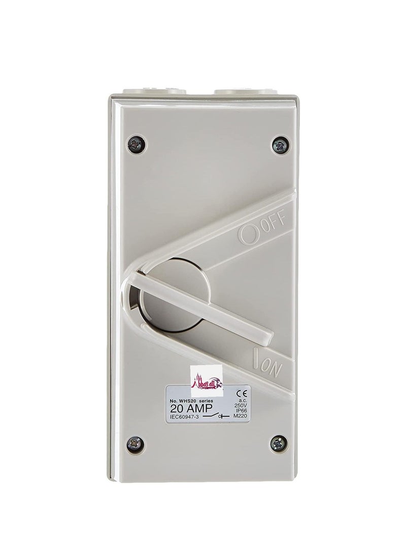 Electric 20A 250V Surface Mount Single Pole Isolating Switch IP66 weatherproof