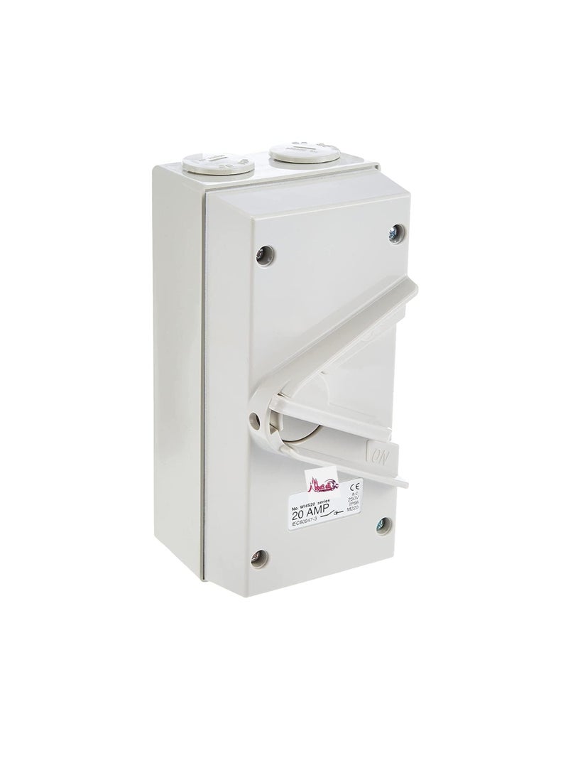 Electric 20A 250V Surface Mount Single Pole Isolating Switch IP66 weatherproof