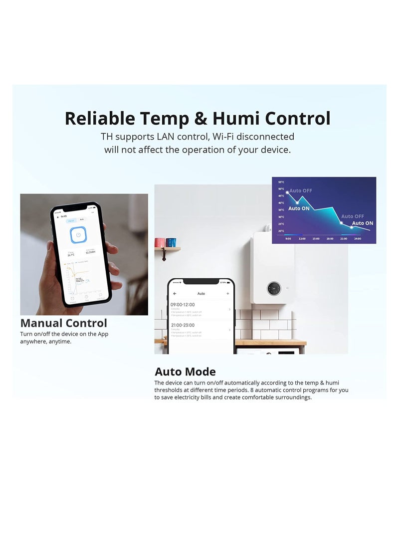Smart Temperature and Humidity Monitoring Switch THR320D 20A Support Voice Control With RJ9 4P4C Interface