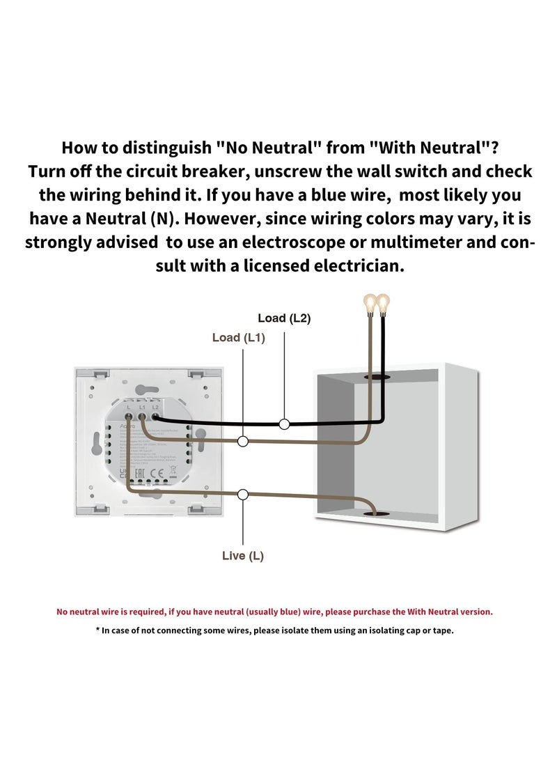 Wall  Switch H1 white no neutral double rocker