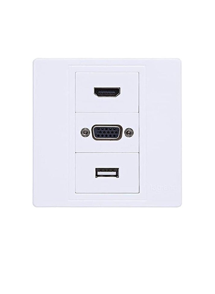 Multimedia Wall Socket Face Plate for Home and Office. (HDMI-VGA-USB)