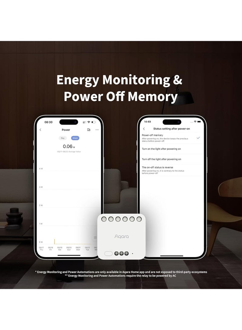 Dual Relay Module T2 with Matter,Requires Aqara Zigbee 3.0 Hub,Dry Contact Mode for Garage Doors and Boilers, Roller Shade Switch & Light Switch,Supports Homekit and Alexa