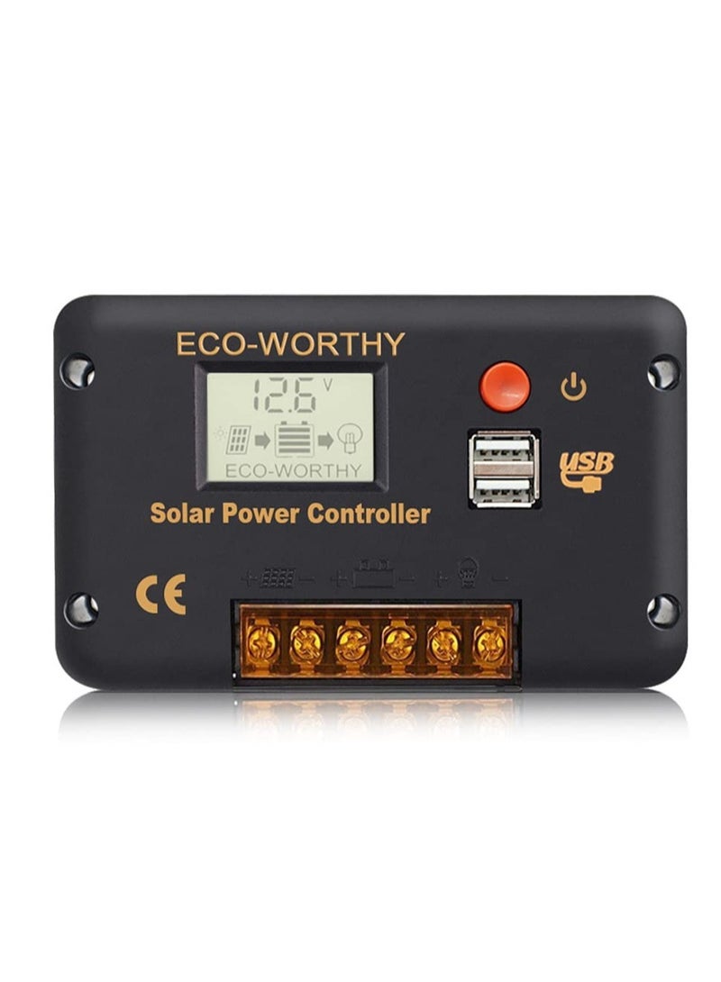 30A Solar Charger Controller, Solar Panel Battery Intelligent Regulator, with Dual USB Port Auto, PWM Positive Ground, LCD Display