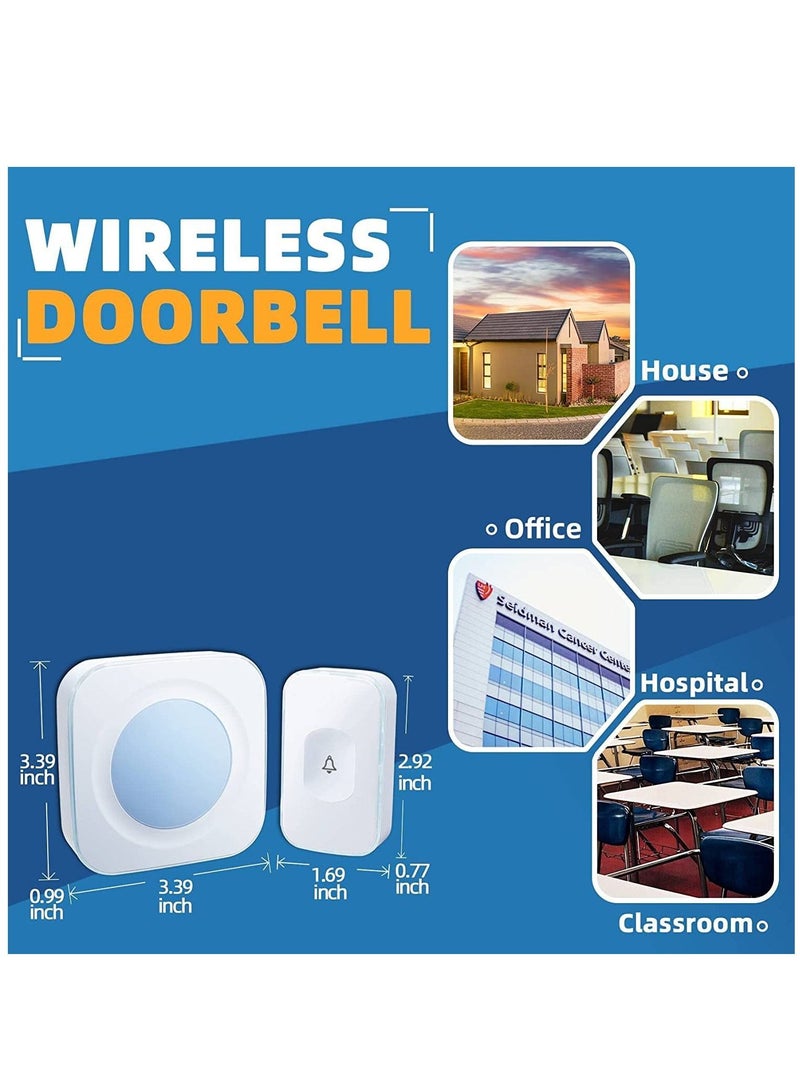 Wireless Doorbell Waterproof Doorbell with 2 buttons with different tones Flashing White