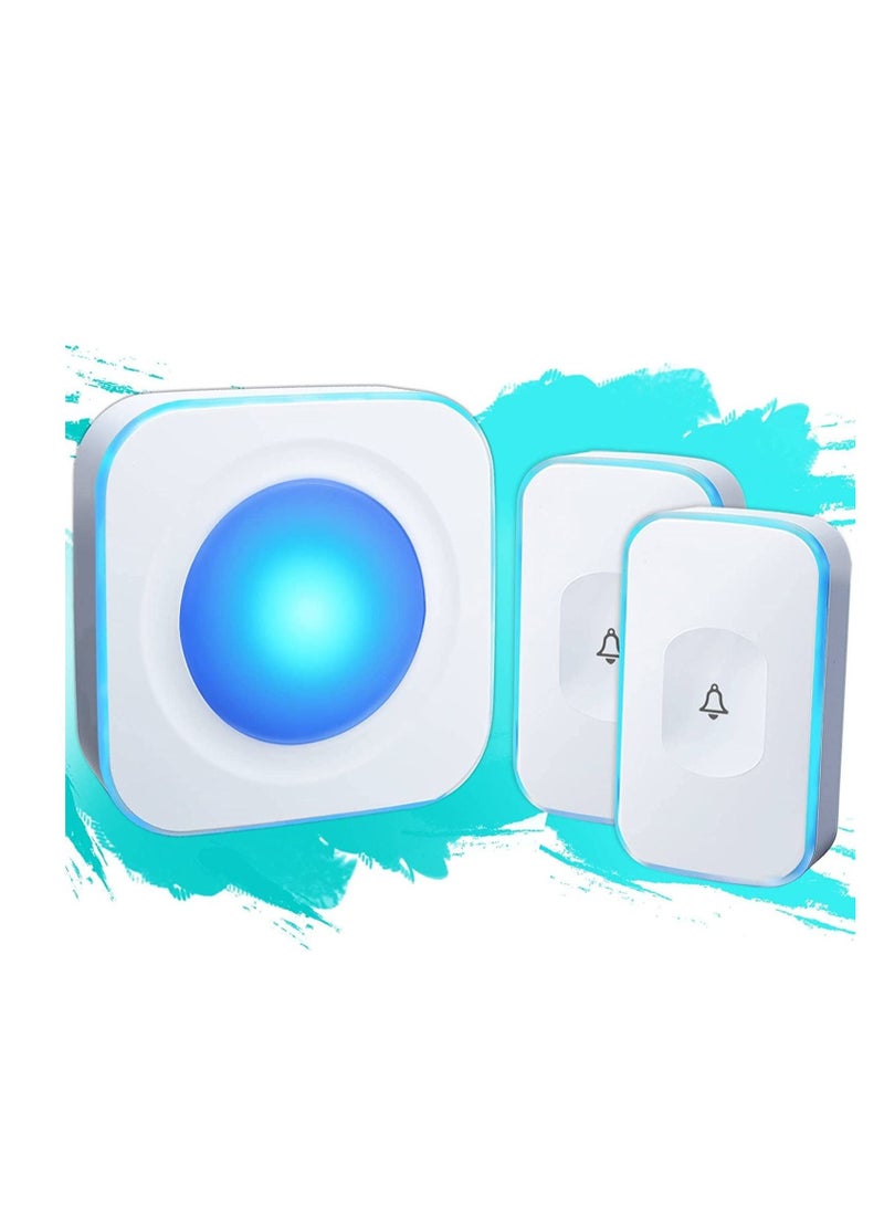 Wireless Doorbell Waterproof Doorbell with 2 buttons with different tones Flashing White