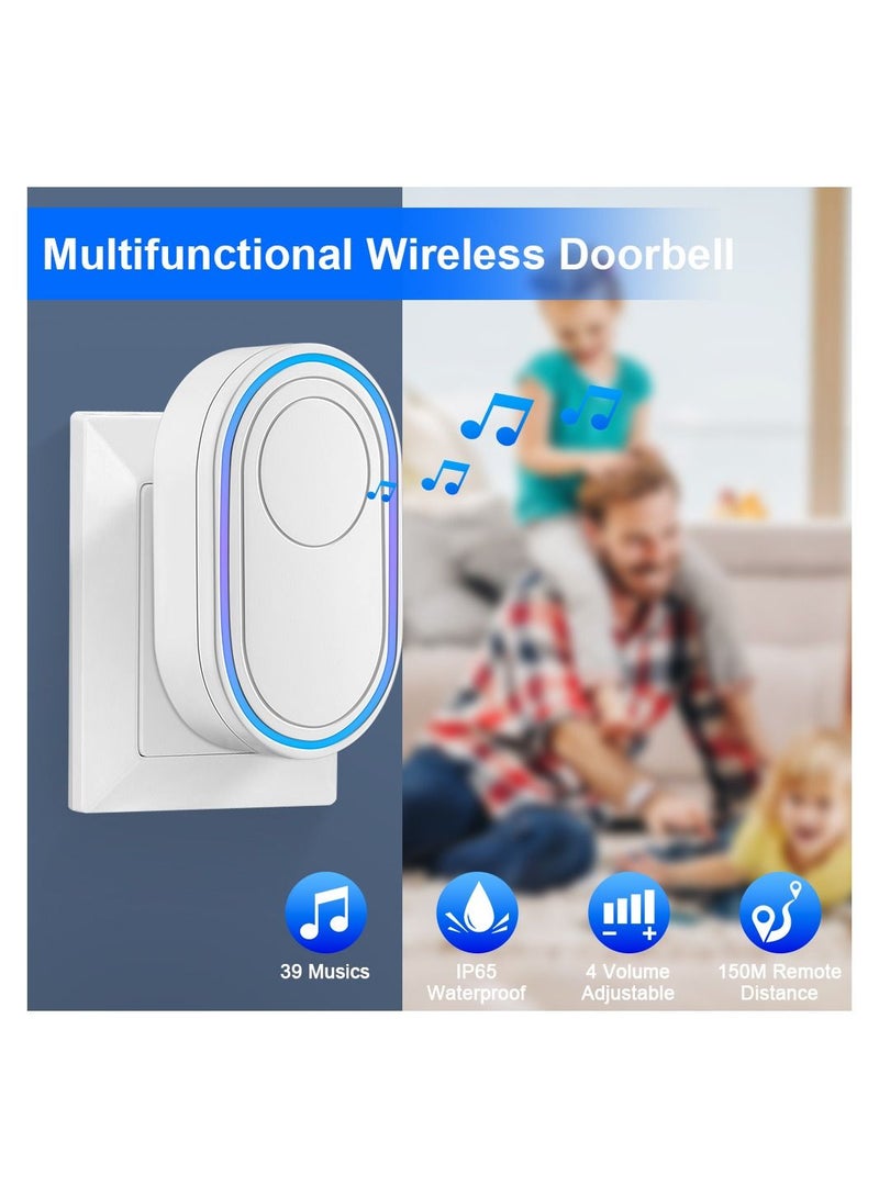 Wireless Doorbell LED Flash Security Alarm Outdoor Waterproof Smart Home Intelligent Door Bell Chime Kit