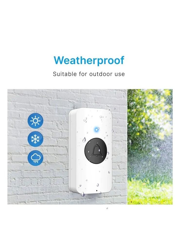 Wireless Doorbell Chime Kits 300M Waterproof Cordless Door Bell With Flashing LED