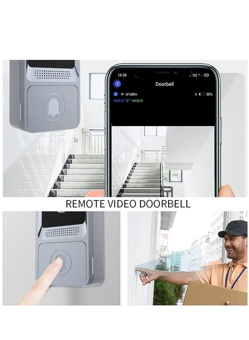 Wireless Video Doorbell Camera, Smart Doorbell with Chime, Night Vision, Wi-Fi Doorbell Kit with HD Video, Cloud Storage, 2.4G Wi-Fi (Grey)