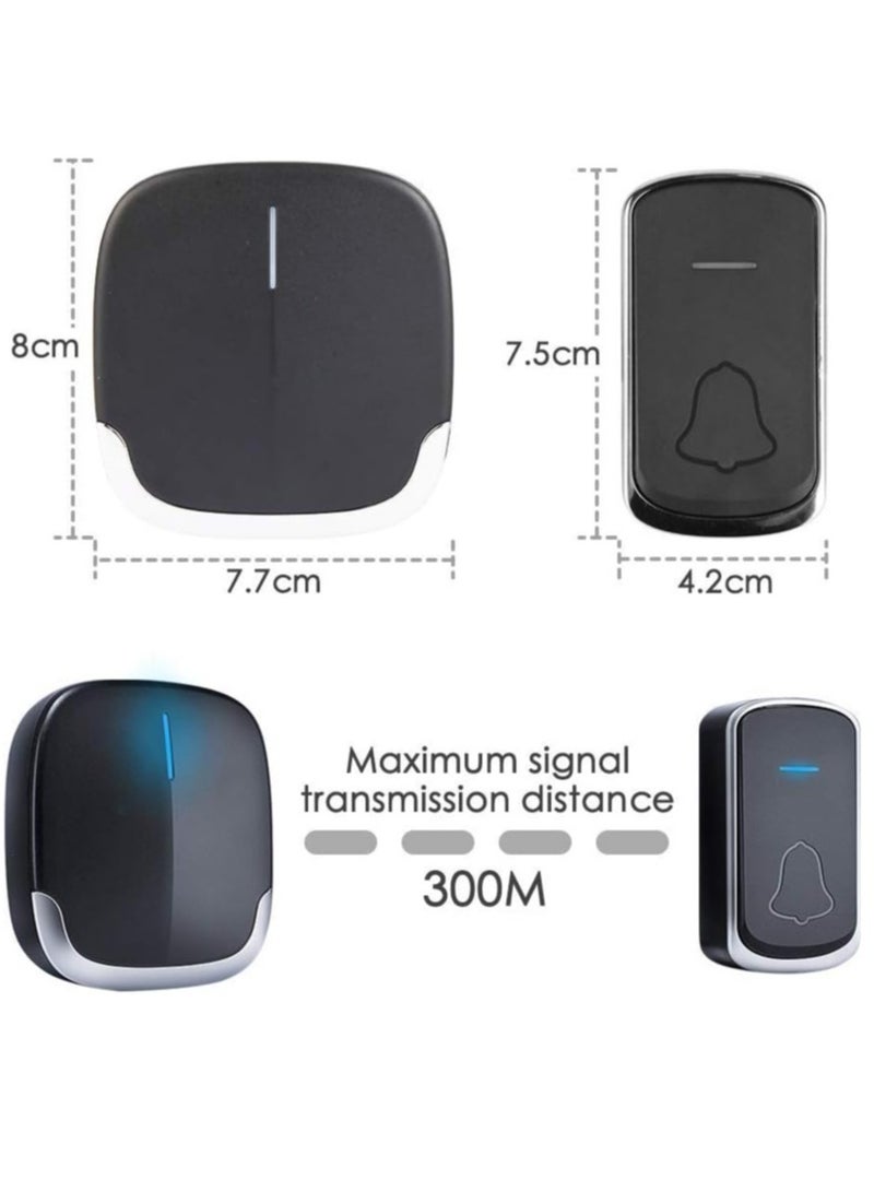 Waterproof Outdoor Wireless Doorbell 300 m 58 Melodies 4-Level Volum Wireless Doorbell with LED Flash, 1 Plug-In Receiver, Black