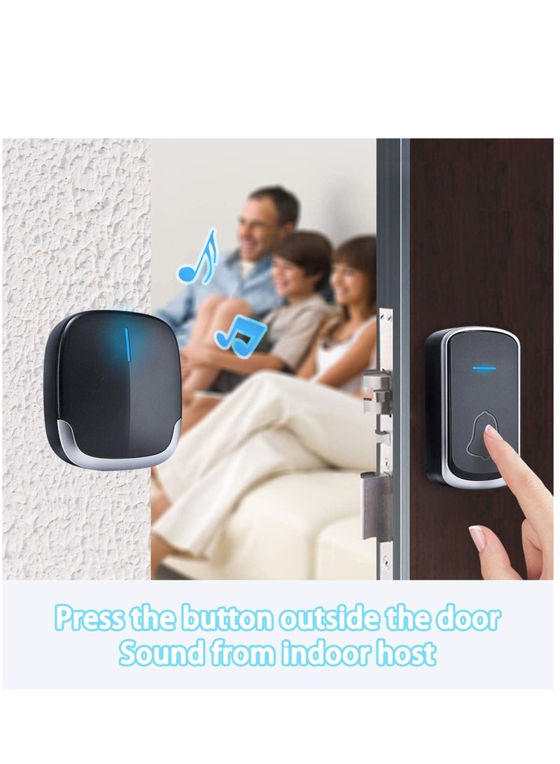 Waterproof Outdoor Wireless Doorbell 300 m 58 Melodies 4-Level Volum Wireless Doorbell with LED Flash, 1 Plug-In Receiver, Black