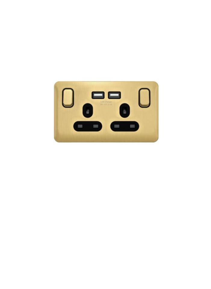 Schneider Electric GGBL30202USBABSBS Lisse - Switched Socket - 2 Gang - 13A with USB Charger Satin Brass with Black Interior