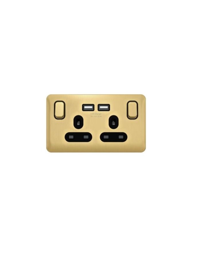 Schneider Electric GGBL30202USBABSBS Lisse - Switched Socket - 2 Gang - 13A with USB Charger Satin Brass with Black Interior