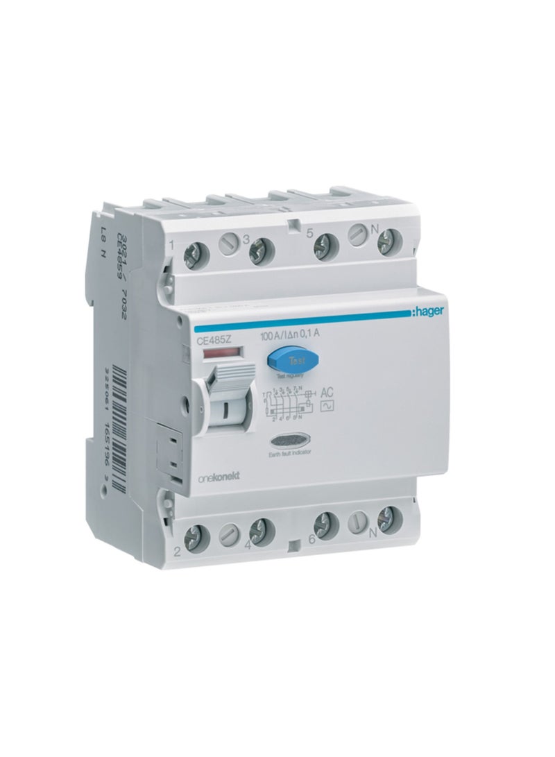 HAGER 100A 4P 100MA Earth Leakage Circuit Breaker CE485Z *ONEKONEKT* (CE4859)