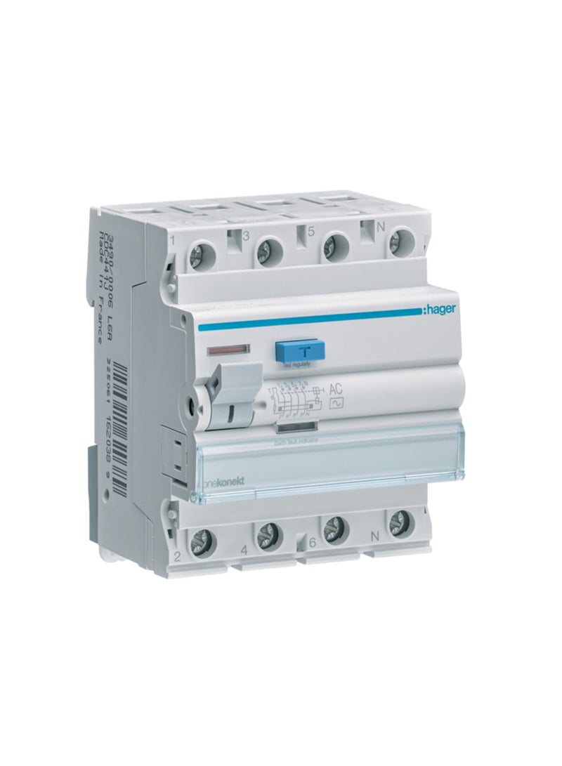 HAGER 63A 4P 100MA Earth Leakage Circuit Breaker CEC464J *ONEKONEKT*