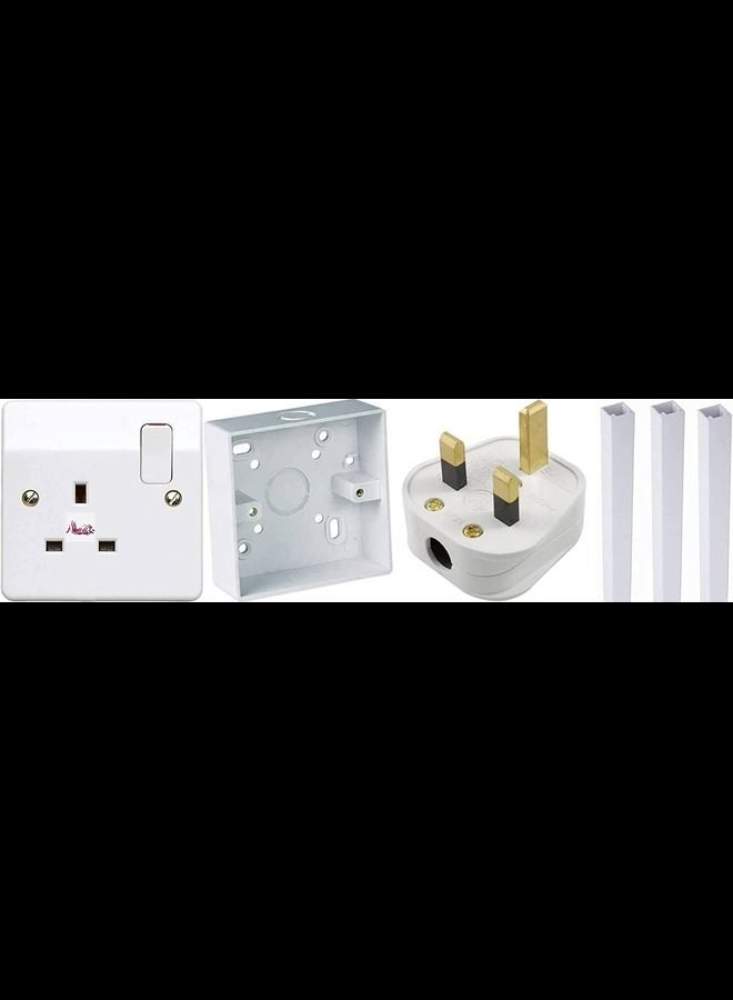 13Amp Switch Socket With 3x3 Pvc Box,13 Amp Top Plug & 25x25 PVC 3Pcs 90Cm