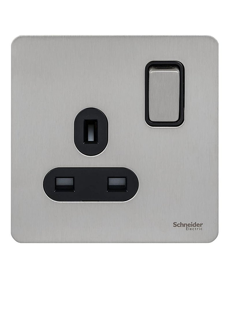 Schneider Electric GU3410-BSS 13A 1-Gang Ultimate Screwless Flat Plate Switched Socket, Stainless Steel