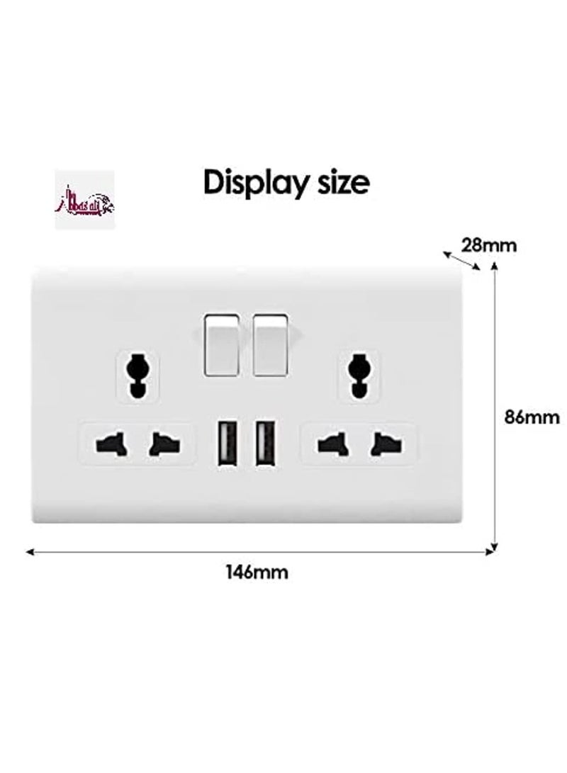 Wall Socket, Double Switch Multi Socket and 2 USB Universal Wall Socket Tamper Resistant Duplex Receptacle Wall Socket