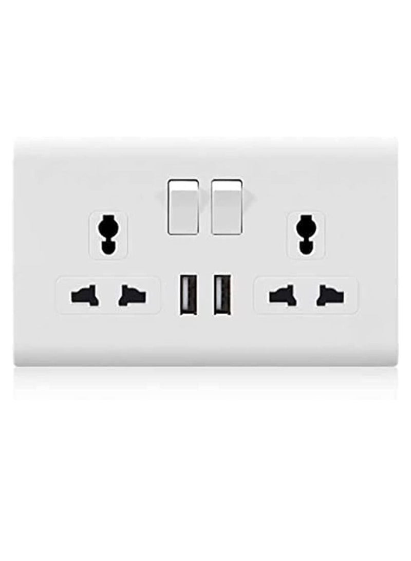 Wall Socket, Double Switch Multi Socket and 2 USB Universal Wall Socket Tamper Resistant Duplex Receptacle Wall Socket