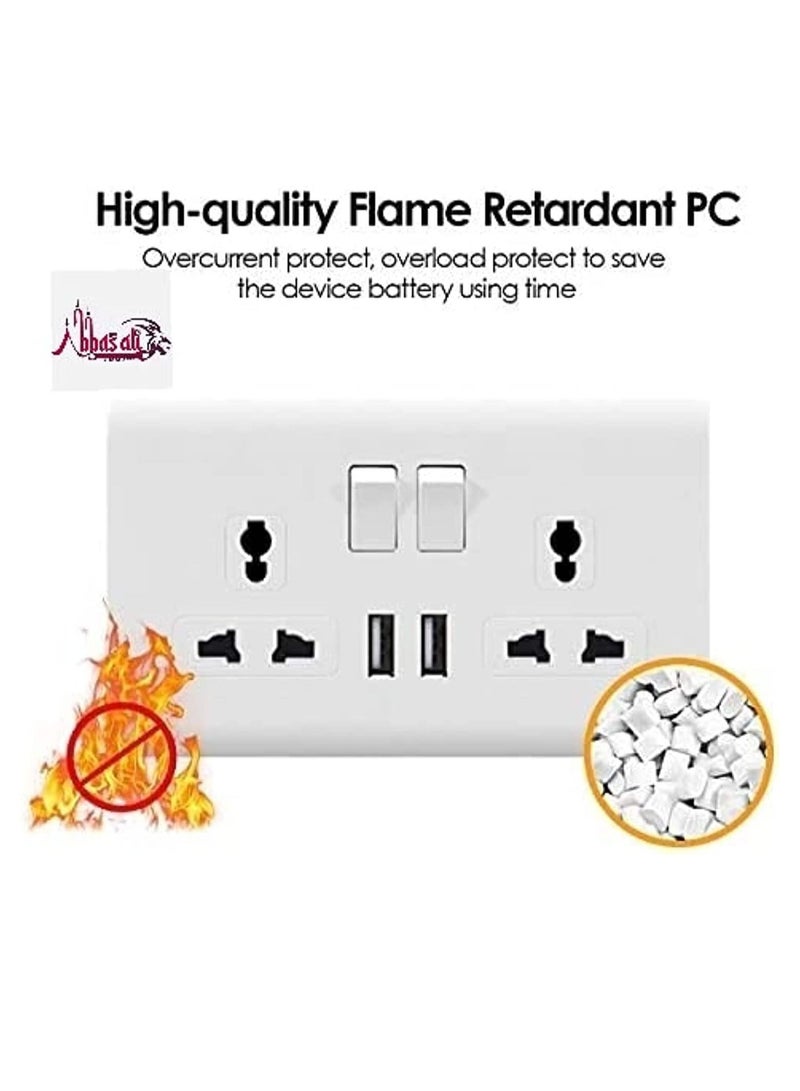 Wall Socket, Double Switch Multi Socket and 2 USB Universal Wall Socket Tamper Resistant Duplex Receptacle Wall Socket