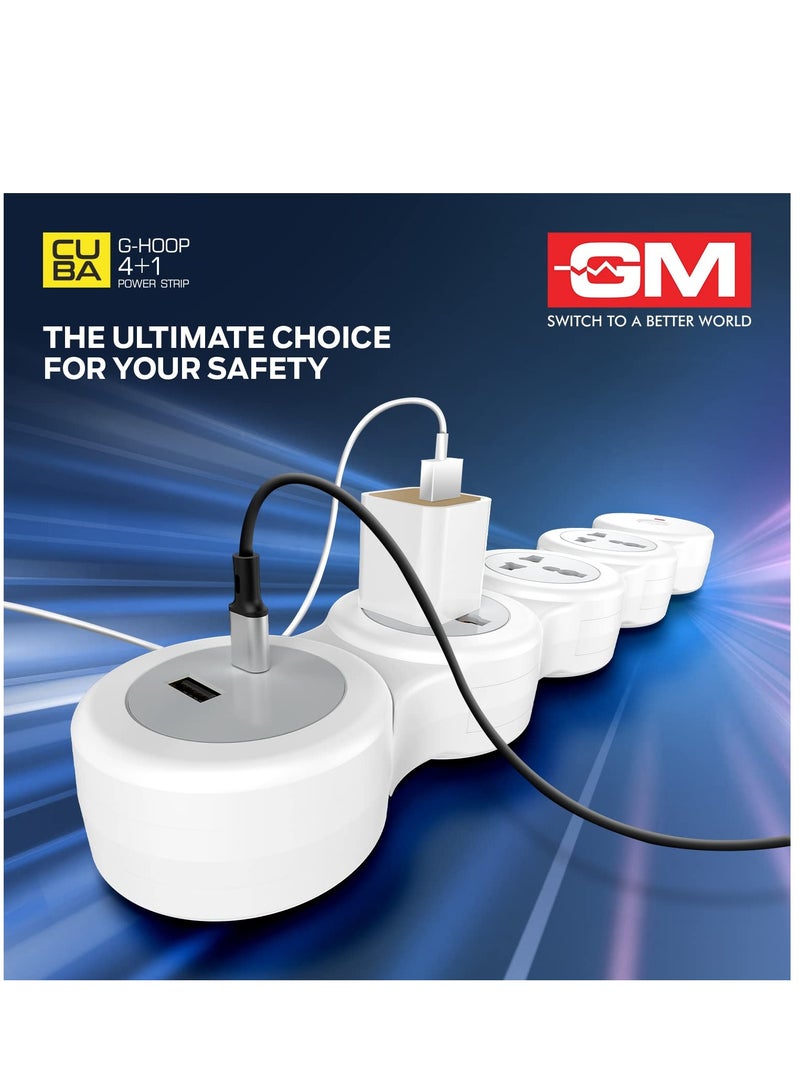 GM 4+1 G-Hoop Spike Guard with C & A Type USB-Master Switch,Indicator, Safety Shutter, 1.8 Mtr Wire with Overload Protection 3 International sockets & 2 USB Port 1 C Type 1 A Type 3.1A…