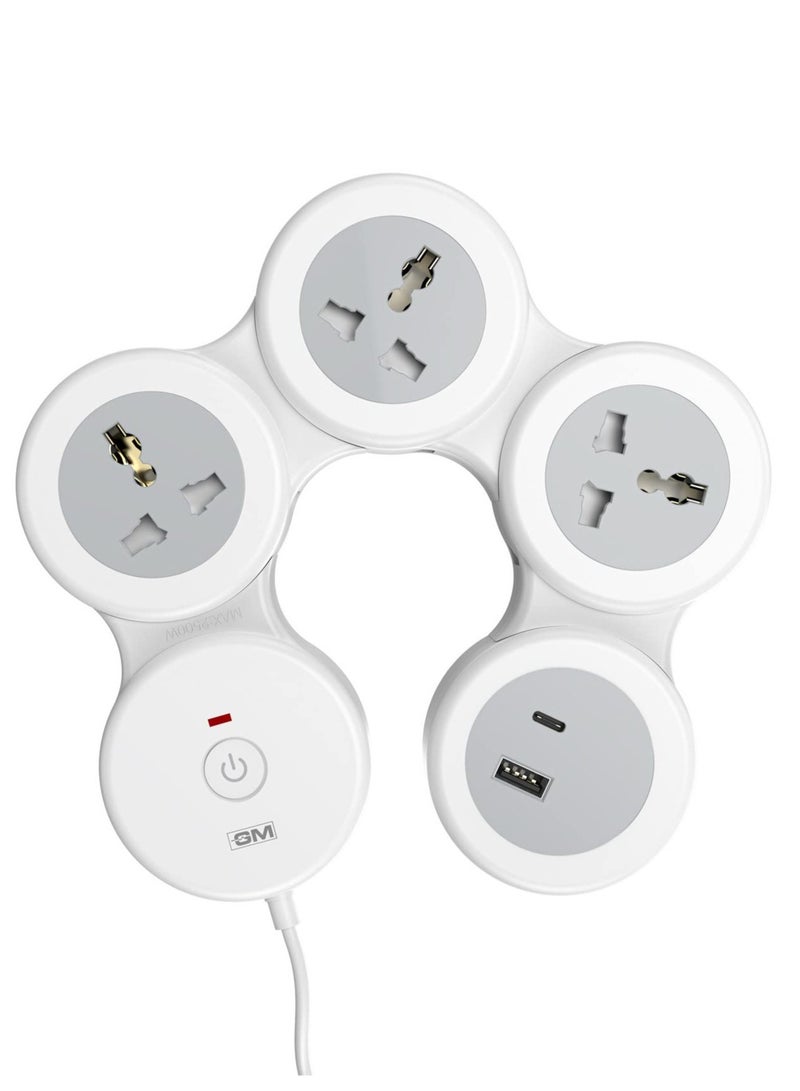 GM 4+1 G-Hoop Spike Guard with C & A Type USB-Master Switch,Indicator, Safety Shutter, 1.8 Mtr Wire with Overload Protection 3 International sockets & 2 USB Port 1 C Type 1 A Type 3.1A…